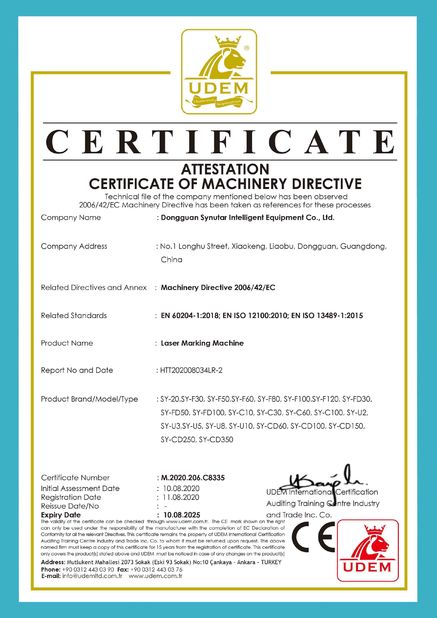 Китай Dongguan Synutar Intelligent Equipment Co., Ltd. Сертификаты