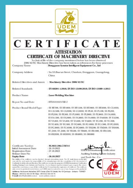 Китай Dongguan Synutar Intelligent Equipment Co., Ltd. Сертификаты